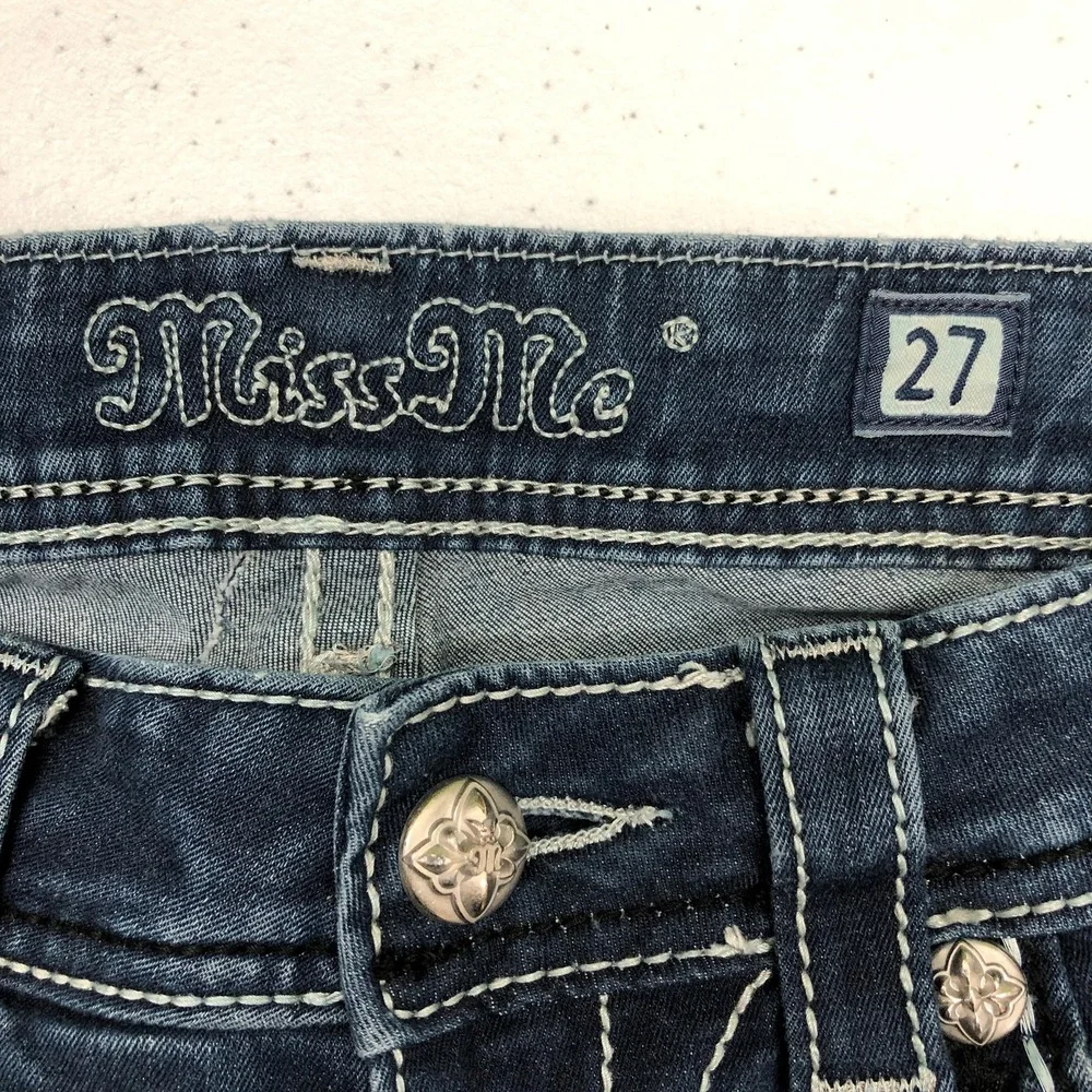 Miss Me Jeans Womens 27 Dark Wash Jegging Skinny Stretch Embellished Pockets Day - Picture 4 of 16